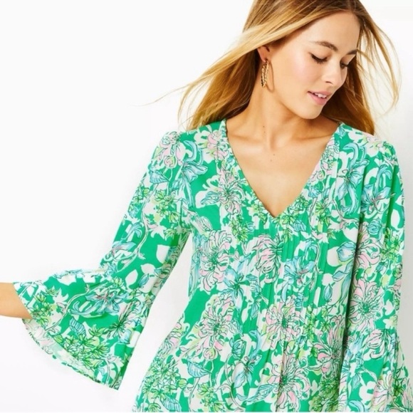 LILY PULITZER FLORAL PLEATED LONG SLEEVE DRESS! Adorable! S/0 - Picture 3 of 7